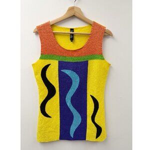 Berek Crinkle Abstract Bright Multicolor Sleeveless Stretch Top Sz M